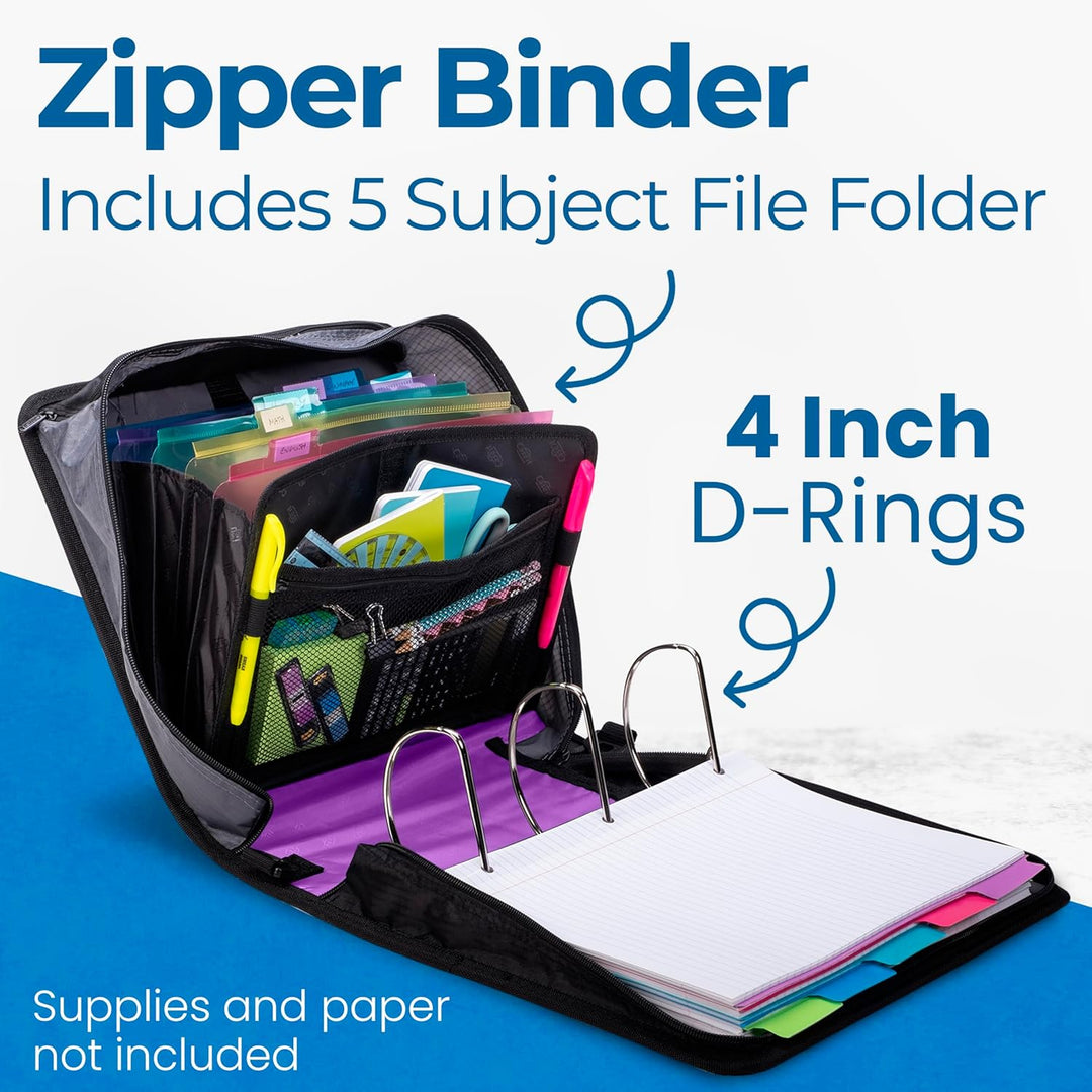 Case-it D-186 The King Size Reissverschluss-Ordner – 10,2 cm D-Ringe – 5 Motivordner – 800 Blatt Kap