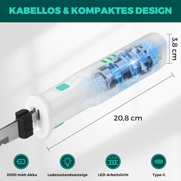 HAUSHOF Elektromesser, Kabelloses Küchenmesser mit 2 Edelstahlklingen, Elektrisches Messer mit Gabel