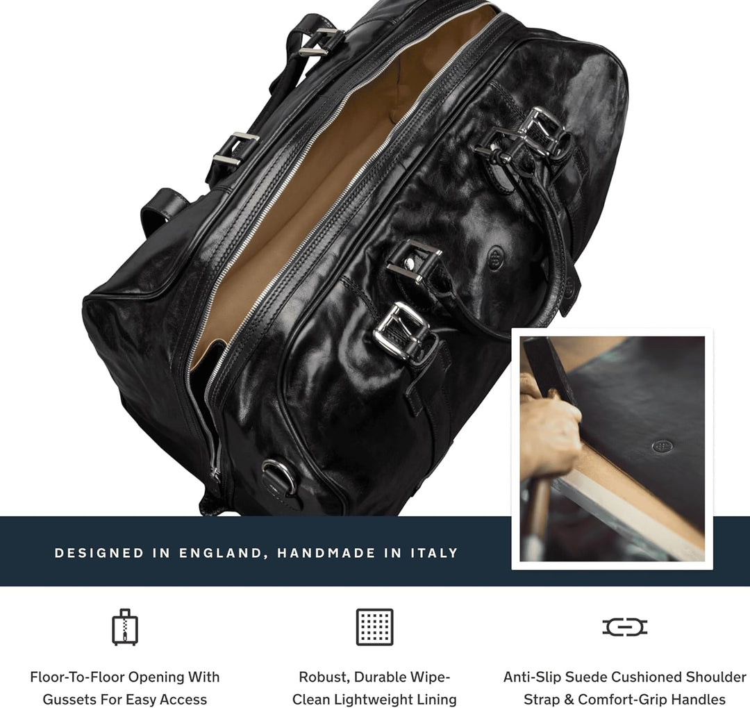 Maxwell-Scott Hochwertige Grosse Leder Reisetasche FleroL in Schwarz, Schwarz