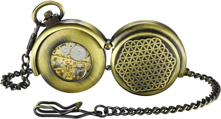 TREEWETO Unisex Taschenuhr mit Kette Analog Handaufzug Pull-Sonderform Gross Hohl Fall Bronze, Bronz