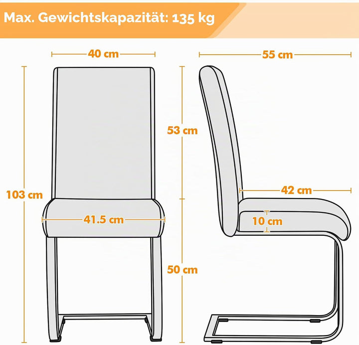 Yaheetech Esszimmerstühle 2er Set Freischwinger Schwingstuhl mit Metall Gestell, Polsterstuhl aus Ku