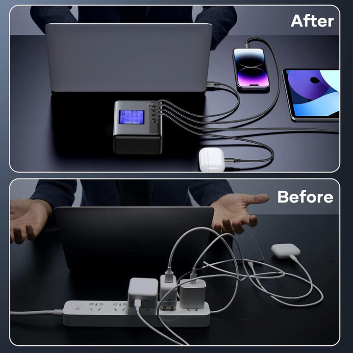 USB Ladegerät, 60W 8 Ports USB Ladestation 12A USB C mit LCD Display für mehrere Geräte, USB C Hub f