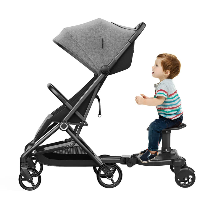 Buggy Board Universal Trittbrett für Kinderwagen, mitfahrbrett mit abnehmbarem Sitz bis 25kg, kompat