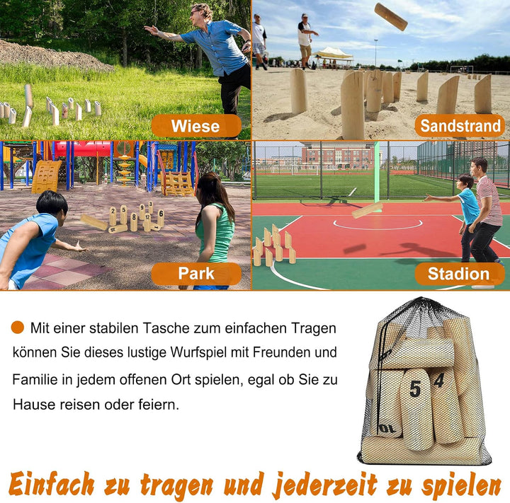 Aufun Kubb Wikingerspiel HolzWurfspiel für draussen, aus Kiefernholz und mit 12 hölzernen Zahlen, Wi