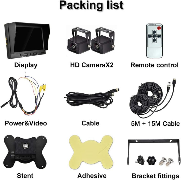 CAMECHO Rückfahrvideosystem mit Dual Rückfahrkamera,7 Zoll Monitor 2 Split-Bildschirm,Wasserdicht Na