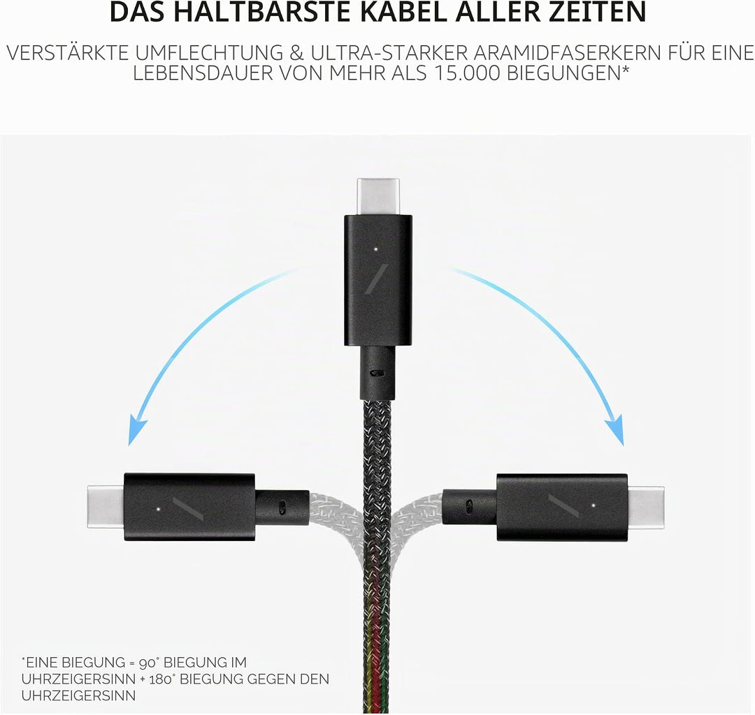 Native Union Type-C Belt Kabel Pro - 240 W USB-C auf USB-C 2.4m Ultrastarkes Ladekabel kompatibel mi