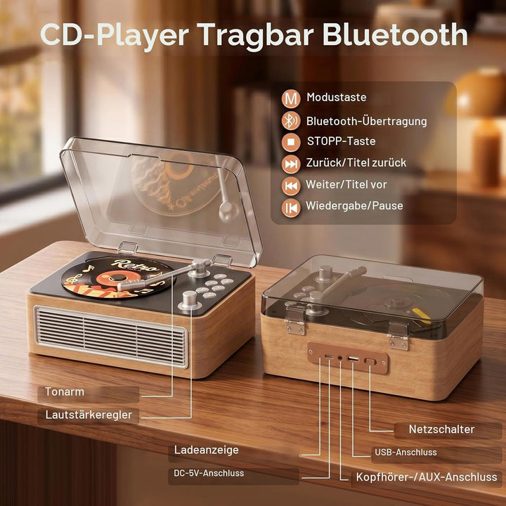 Gueray Tragbarer CD Player Bluetooth CD-Player mit Lautsprecher &amp; Radio &amp; Fernbedienung Unterstützt
