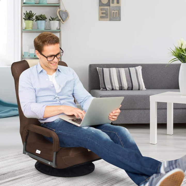 LIFEZEAL Bodenstuhl 360° drehbar, Gepolsterter Bodensessel mit 5 Stufen verstellbar, Sitzkissen mit