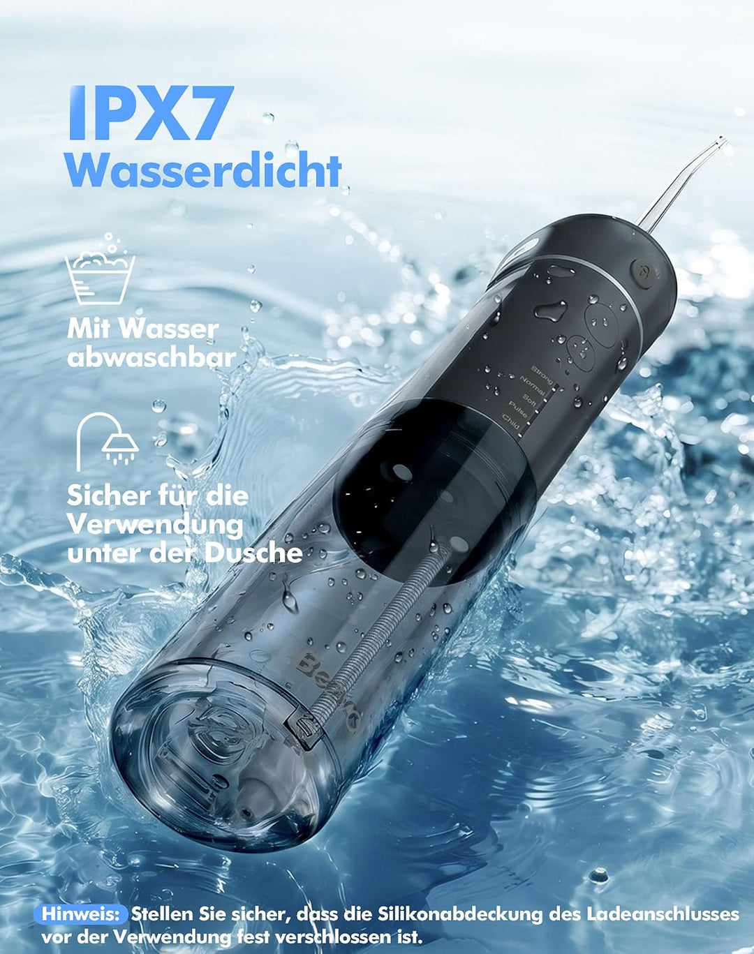 Reise Munddusche Kabellos Zahnreinigung: Oral Irrigator mit 5 Modi, 180ML Wassertank IPX7 Wasserdich