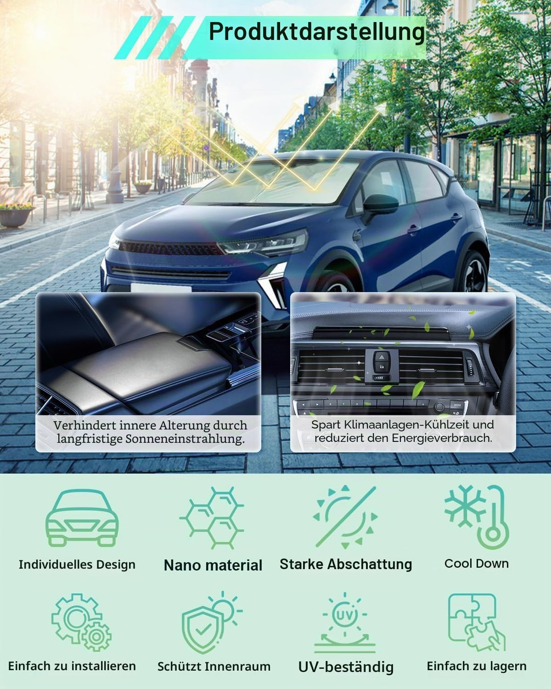GAFAT Kompatibel mit Renault Captur 2013-2023 Sonnenschutz Frontscheibe Innen, Captur 2 Captur 1 Win
