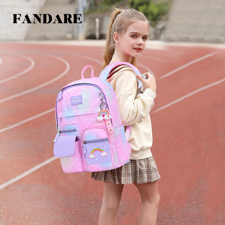 FANDARE Kinderrucksack Schulranzen Schultaschen Mädchen Schulrucksack Kinder Schultasche für 1-3 Kla