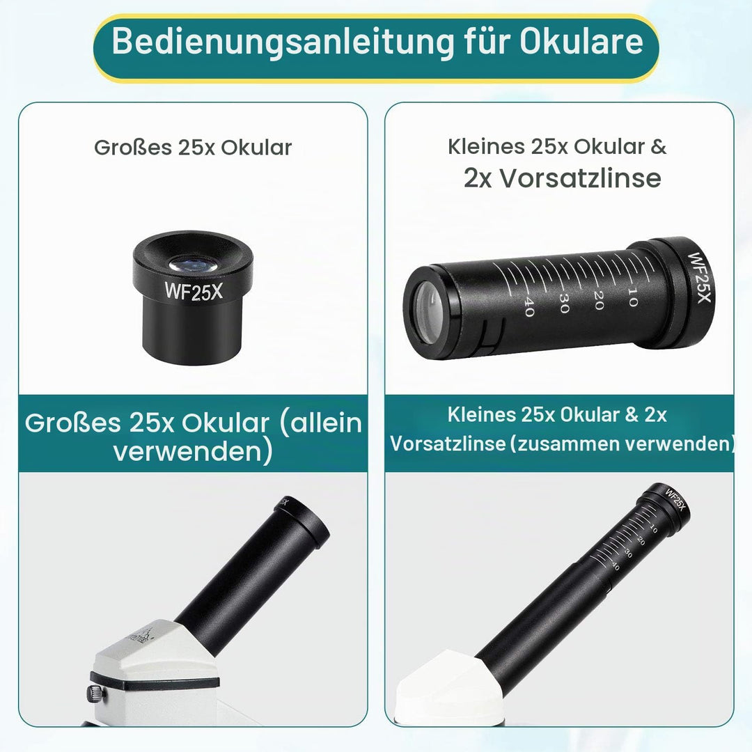 MAXLAPTER 2000x Mikroskopen Bewegliches Lineal Mikroskopen Labor LED mit vorbereiteten und leeren Ob