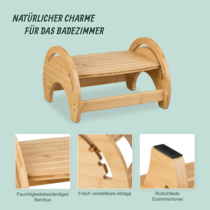 Relaxdays Toilettenhocker, verstellbar, Stuhlgang Unterstützung, WC Hocker Erwachsene, Bambus, HxBxT