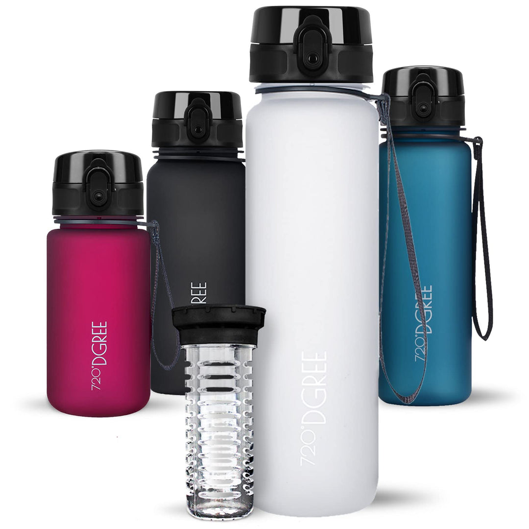720°DGREE Trinkflasche 1l “uberBottle“ softTouch +Früchtebehälter - BPA-Frei - Schlanke Wasserflasch
