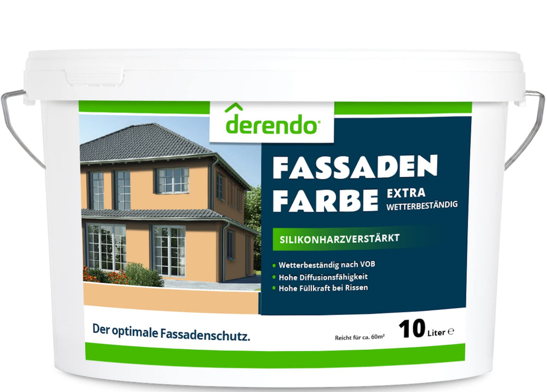 derendo Fassadenfarbe terracotta 10l mit EXTRA hohem Wetterschutz, matte silikonharzverstärkte Fassa