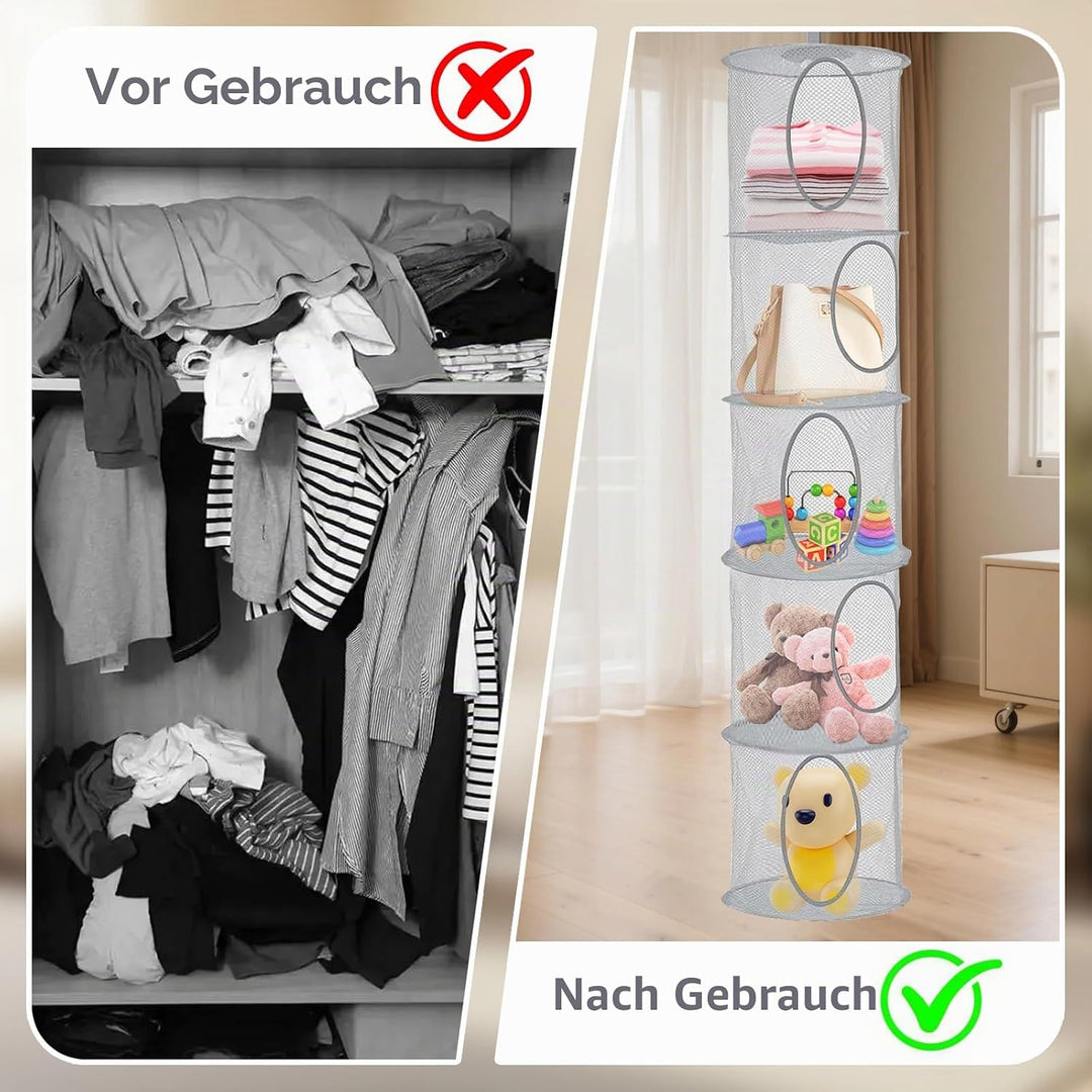 2 Stück Hängender Speicherkorb, 5 Tier Faltbare Aufbewahrungsnetze, Kuscheltiere Hängeregal, Hängend