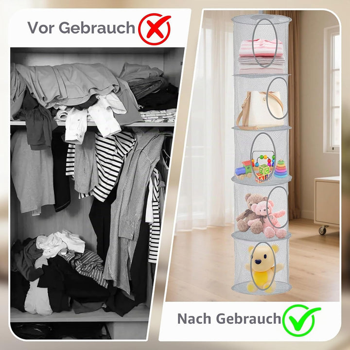 2 Stück Hängender Speicherkorb, 5 Tier Faltbare Aufbewahrungsnetze, Kuscheltiere Hängeregal, Hängend