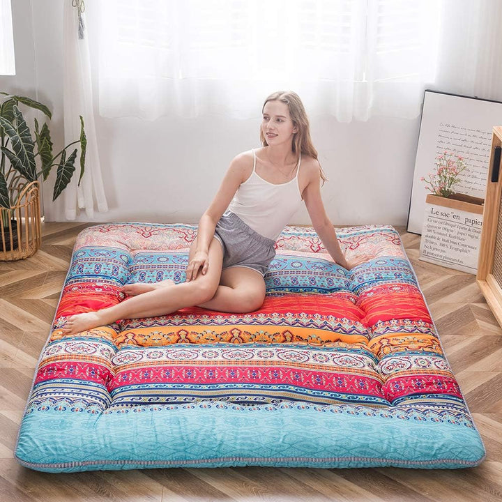 MAXYOYO Böhmische Retro Futon Matratze - Vintage Blumenmuster japanische Bodenmatratze - rollbar ver