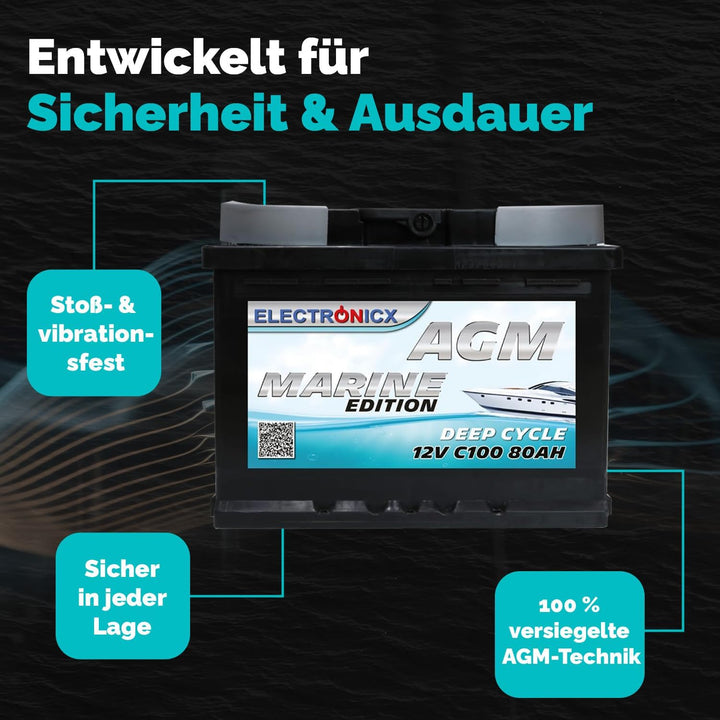 AGM Batterie 80Ah 12V – Solarbatterie für Wohnmobil, Wohnwagen, Boot, Mover – Versorgungsbatterie De