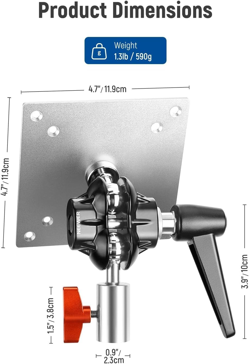 NEEWER Monitor Mount Adapter mit VESA Halterung, Aluminium Lichtstativ Adapter, Zwei 360° Kugelgelen