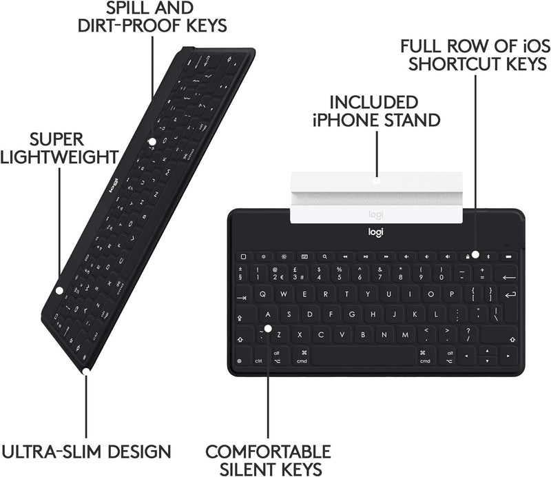 Logitech Keys-to-Go Kabellose Tablet-Tastatur, Bluetooth, iOS-Sondertasten, Ultraleicht & Geräuschlo