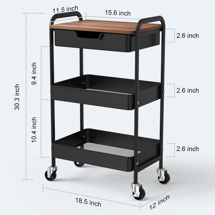 Shrivee 3-Tier Küchenwagen mit Tisch und Schublade, Allzweckwagen, Metallnutzungen Rollwagen, Regalw