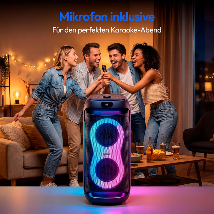 MEDION PE-2 Plus Partybox (Akku, mit Mikrofon, tragbarer Bluetooth Lautsprecher gross, Musikbox, Ver