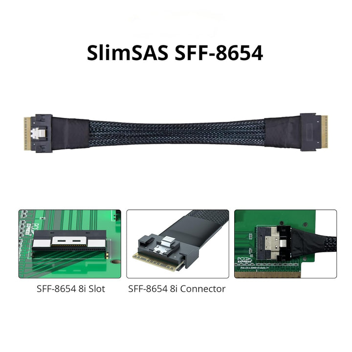 H!Fiber.com SFF-8654 zu SFF-8654 Kabel, Slimline 8i Kabel, PCIe 4.0, 85ohm, 0.8 meter (2.62ft) 0.8m