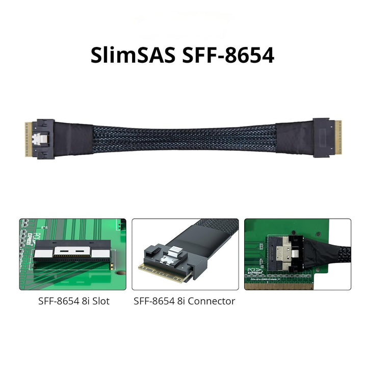 H!Fiber.com SFF-8654 zu SFF-8654 Kabel, Slimline 8i Kabel, PCIe 4.0, 85ohm, 0.5 meter (1.65ft) 0.5m