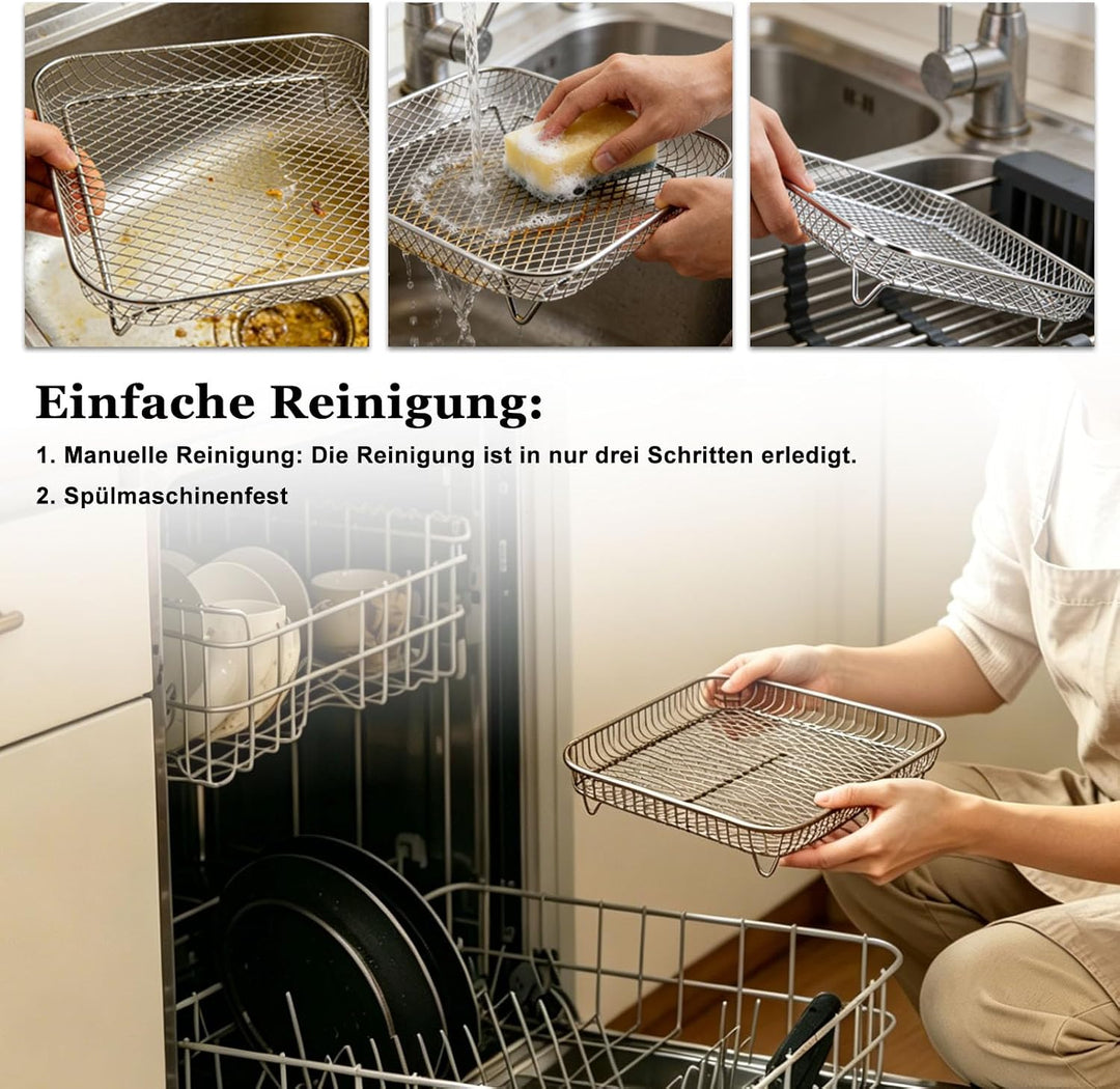Airfryer Heissluftfritteuse Stapelbare Körbe, Edelstahl Air Fryer Korb Tray, Quadratisch Edelstahl G