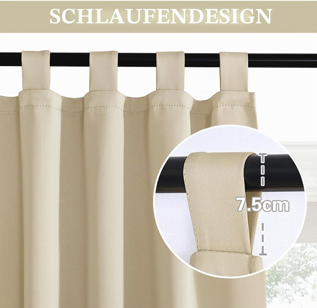 PONY DANCE Schlaufengardinen 2er Set - Thermovorhang gegen Kälte und Hitze Schlaufenschal Verdunklun
