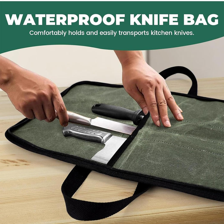 Tasche für Kochmesser – Outdoor-Besteck-Aufbewahrungstasche, tragbare gewachste Canvas-Messertasche,