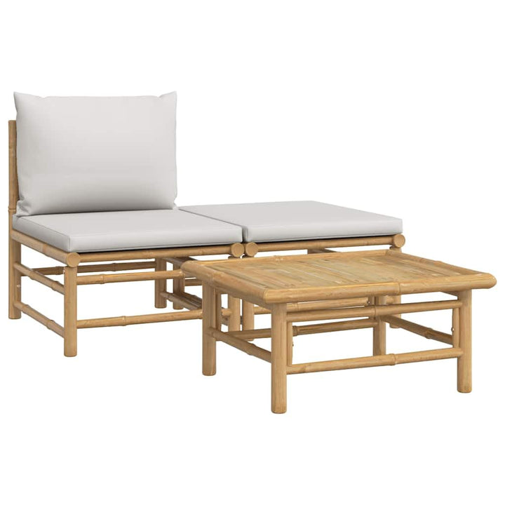 vidaXL 3-TLG. Garten-Lounge-Set mit Hellgrauen Kissen Bambus Mittelteil + Fussstütze + Tisch Hellgra