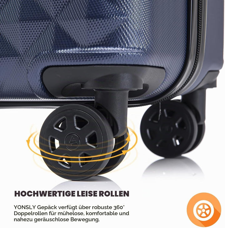 Koffer Suitcase M Dunkelblau, Trolley Reisekoffer, Kabinenkoffer Rollkoffer Handgepäck mit 4 Rollen
