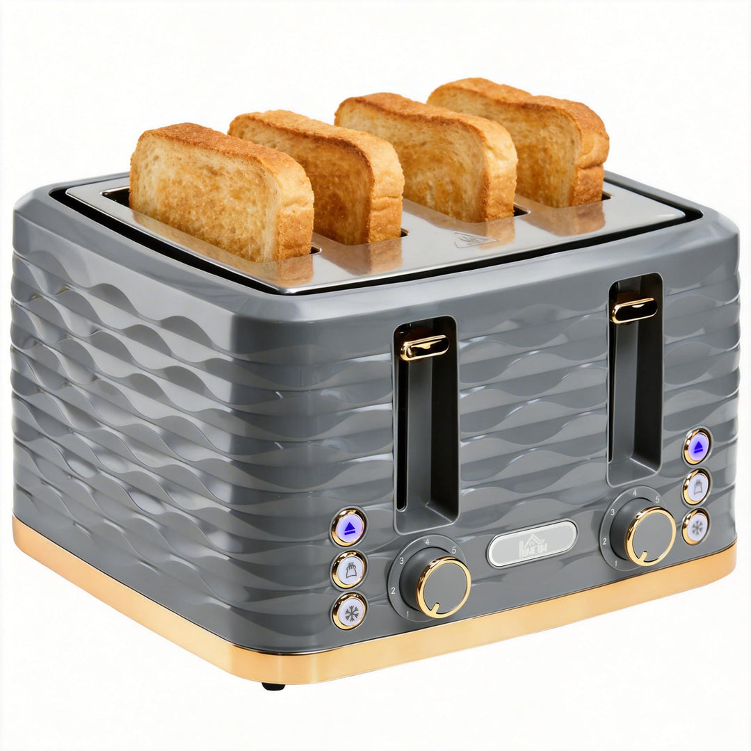 HOMCOM 4-Scheiben-Toaster mit 7 Bräunungsstufen, High-Lift, Aufwärm-/Auftau-/Abbruchs-Funktion, Selb