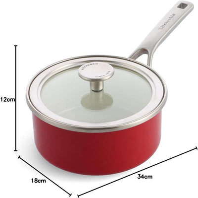 KitchenAid Steel Core Enamel Stielkasserolle mit Deckel (16cm/1,3l), deutsche Emaille, Induktionsgee