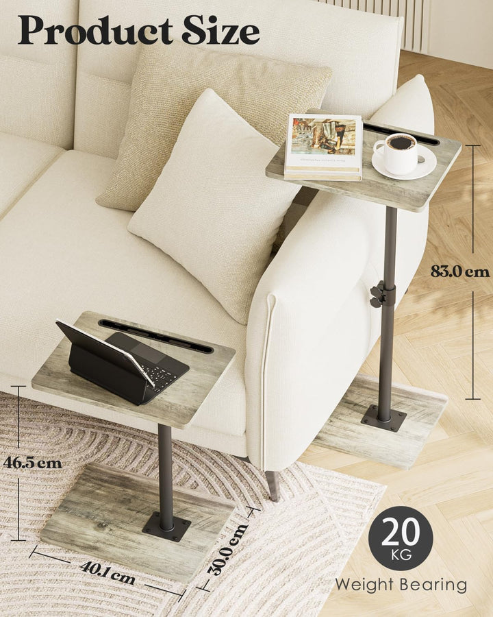 Beistelltisch C-Form, 360°Rotierend Couchtisch Klein, Höhenverstellbar Sofatisch,40x30x(45-81) cm,Ho