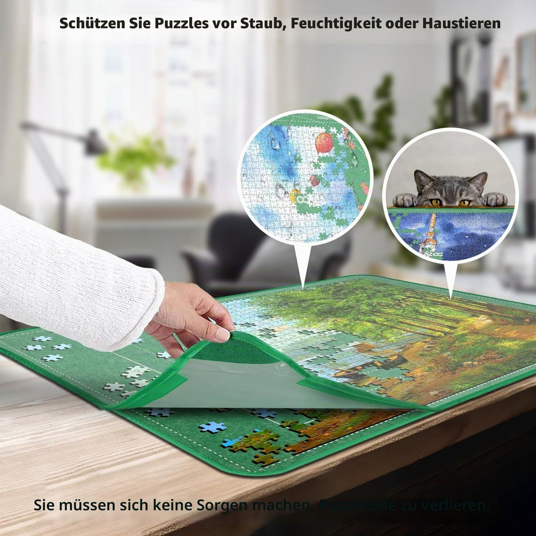 MOZOOSON Faltbares Puzzlebrett 1500 Teile, Tragbare Puzzlematte mit Staubdichter & 8 Puzzle Sortiere