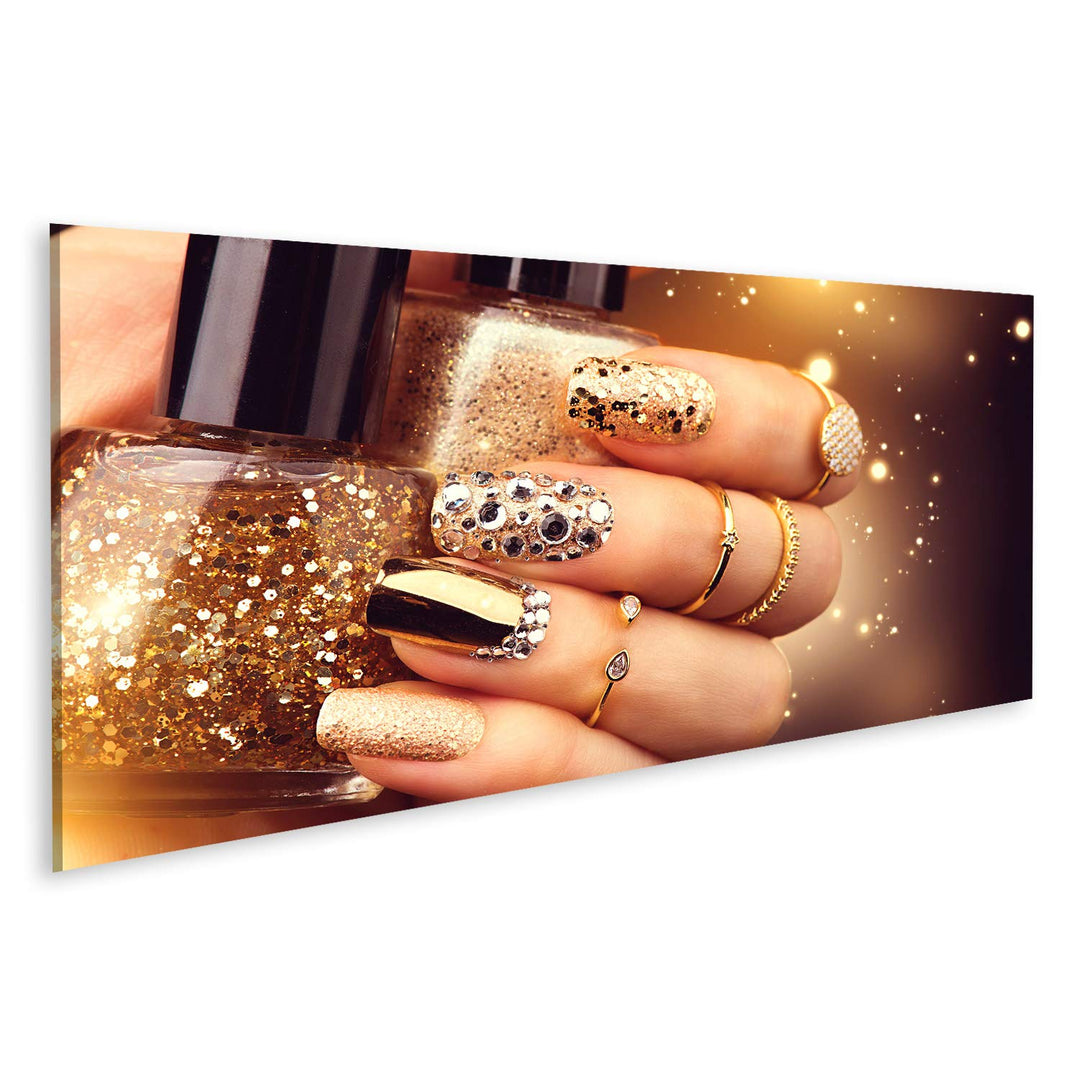 islandburner Bild auf Leinwand Goldene Maniküre Nagellack Accessoires Bilder Wandbilder Poster Leinw