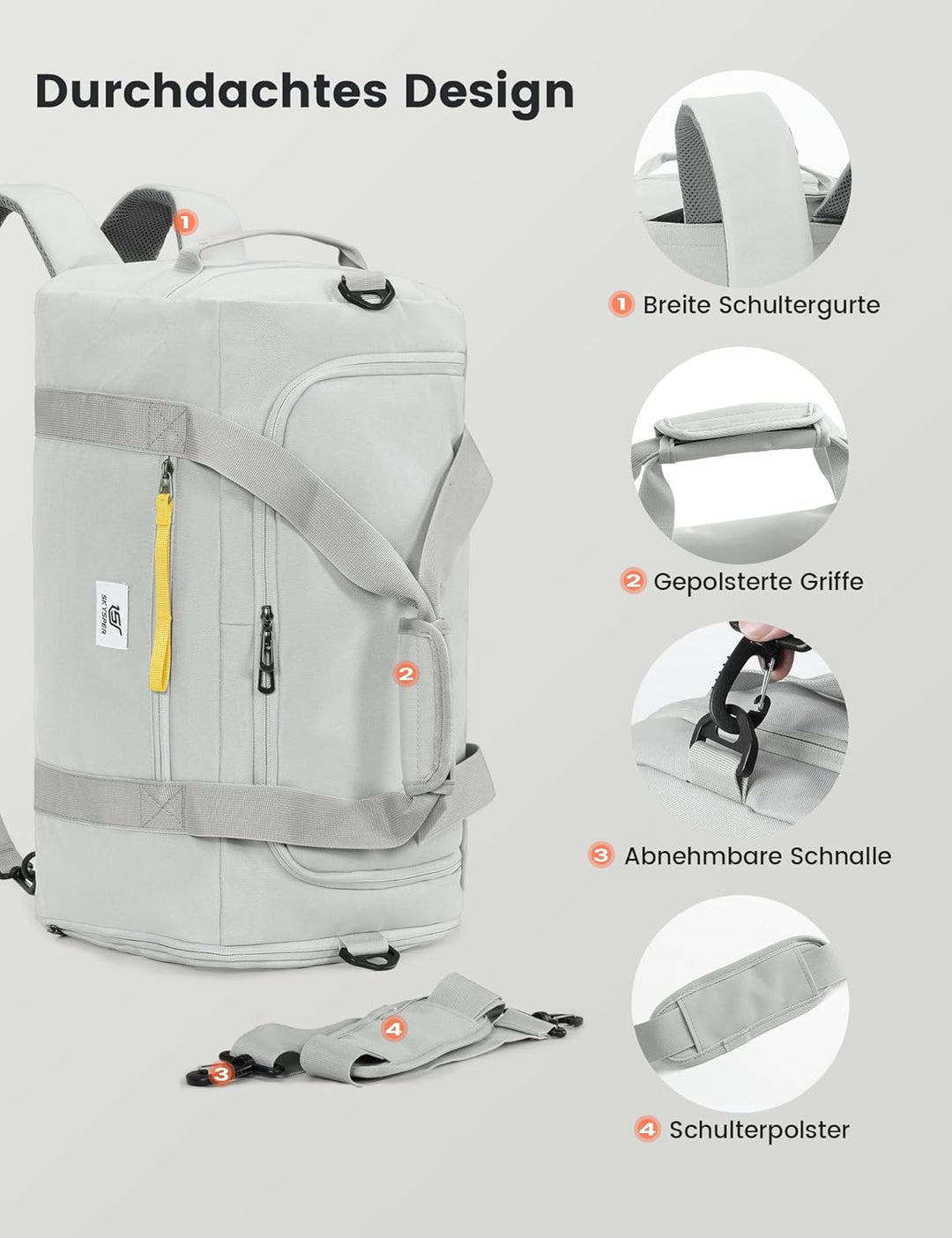 SKYSPER Sporttasche Herren 40l, Sporttasche mit Rucksackfunktion Reisetasche Gym Tasche mit Schuhfac