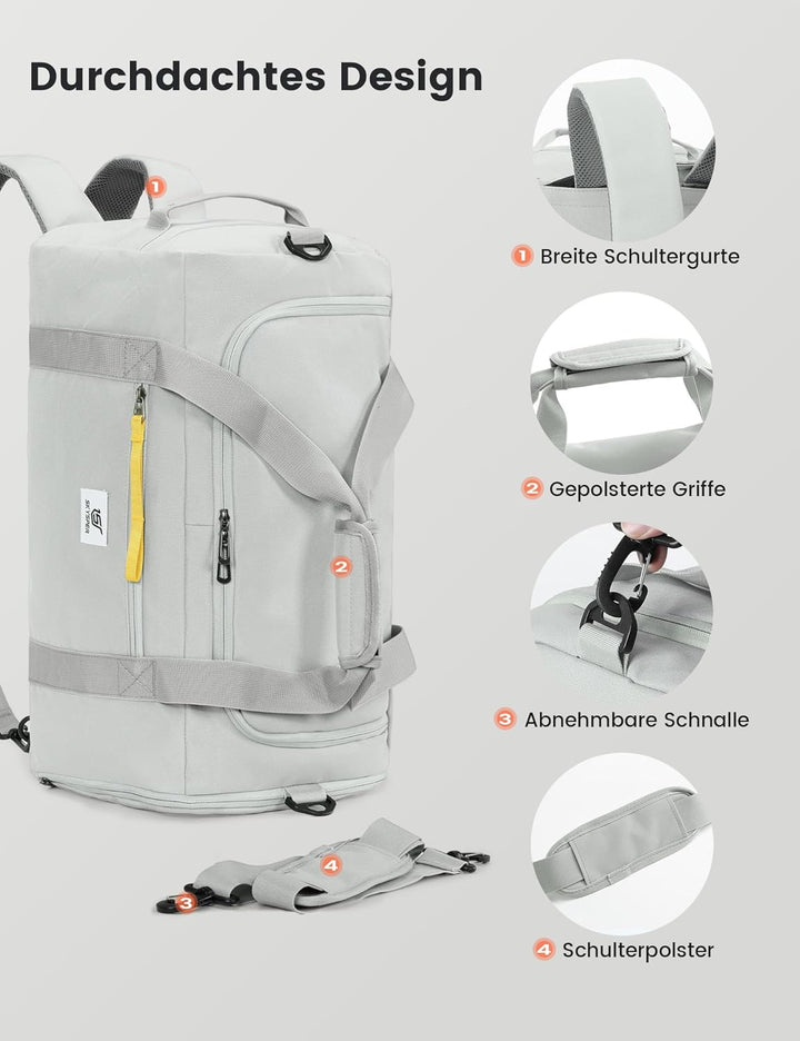 SKYSPER Sporttasche Herren 40l, Sporttasche mit Rucksackfunktion Reisetasche Gym Tasche mit Schuhfac