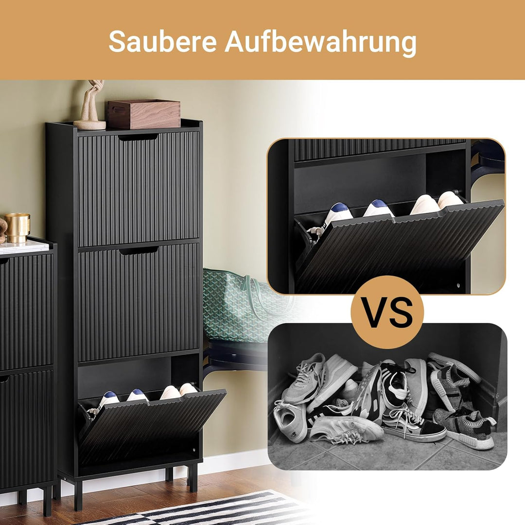 SoBuy Schuhschrank schmal mit 3 Klappen Platzsparender Schuhkipper Hoch Kommode Schuhregal geschloss
