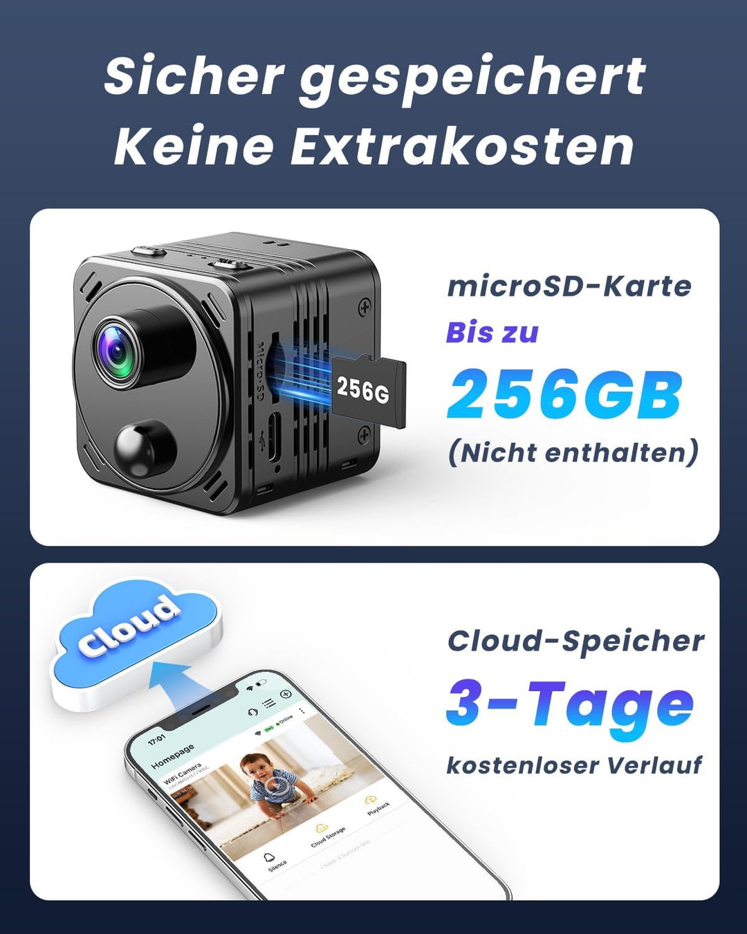 4K Mini Kamera 2,4/5GHz WLAN Überwachungskamera Innen WiFi Camera mit Live Übertragung aufs Handy, P