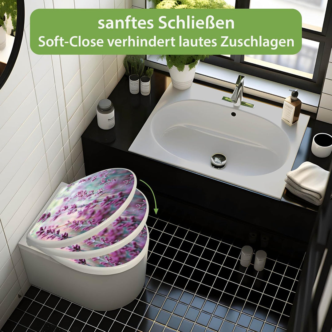 banjado Toilettendeckel mit Absenkautomatik 44,5x37cm - Soft Close Toilettensitz - WC Sitz mit Absen
