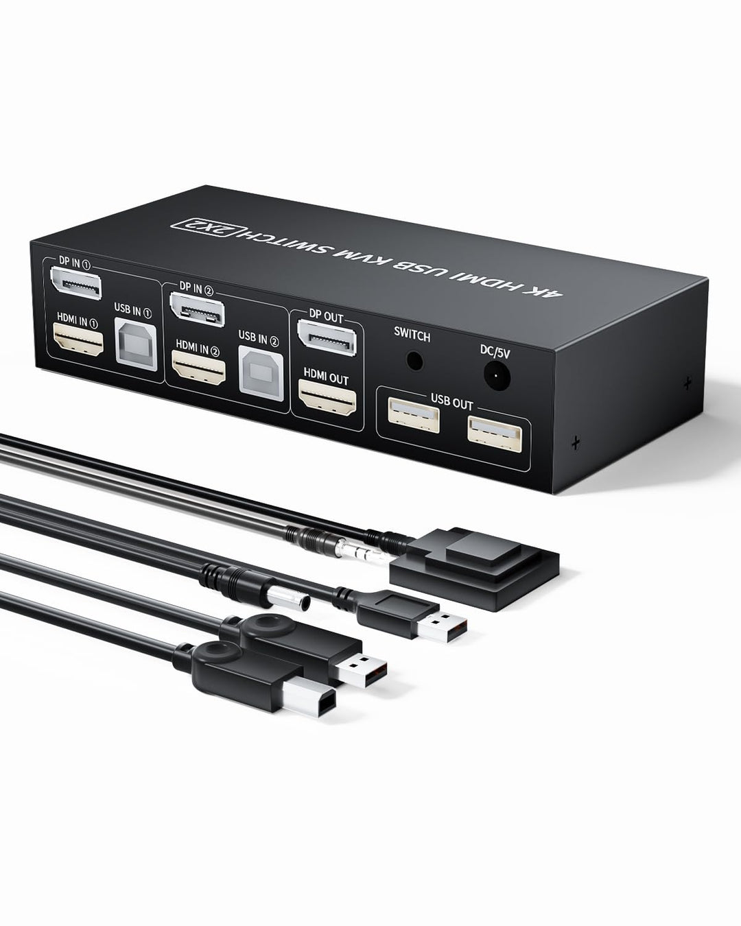HDMI + Displayport KVM Switch 2 Port, BolAAzuL 4K@60Hz USB 2.0 KVM Switch Box 2 PC 2 Monitor HDMI 2.