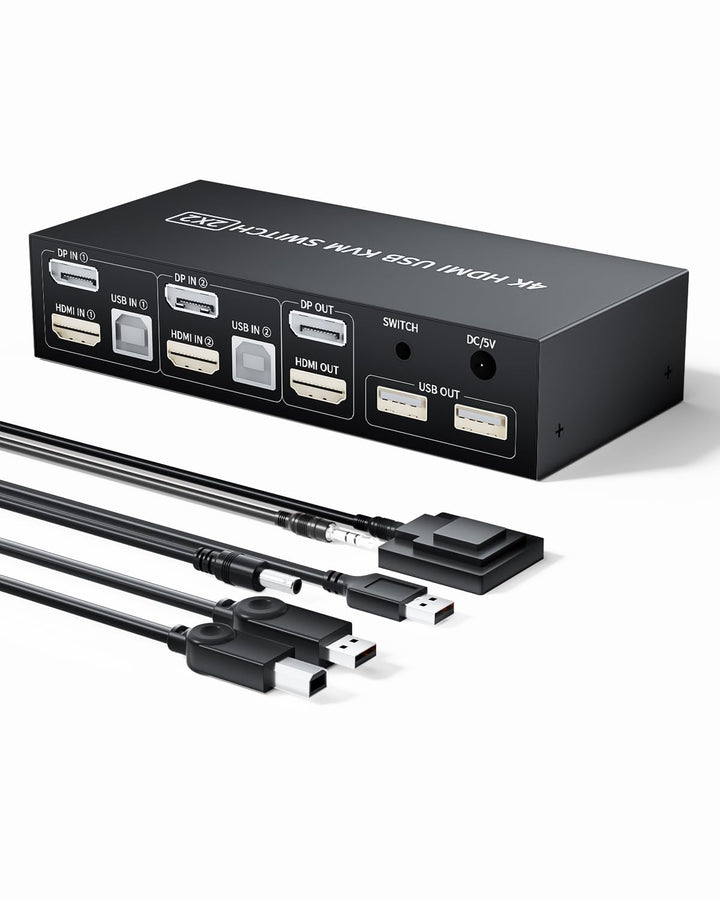 HDMI + Displayport KVM Switch 2 Port, BolAAzuL 4K@60Hz USB 2.0 KVM Switch Box 2 PC 2 Monitor HDMI 2.