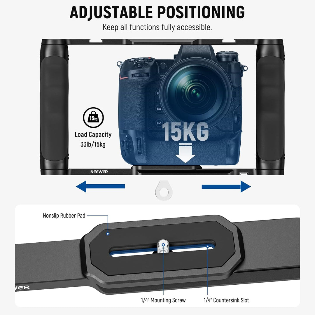 NEEWER Universal Kamerakäfig und oberer Griff mit 3/8" ARRI Positionierungsstiftset, Video Rig Kamer