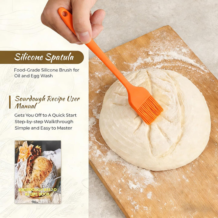 Gärkörbchen Sauerteig Starter Set Silikon 23cm Rund & 25cm Oval Gärkorb mit 650ML Sauerteig Glas Fal