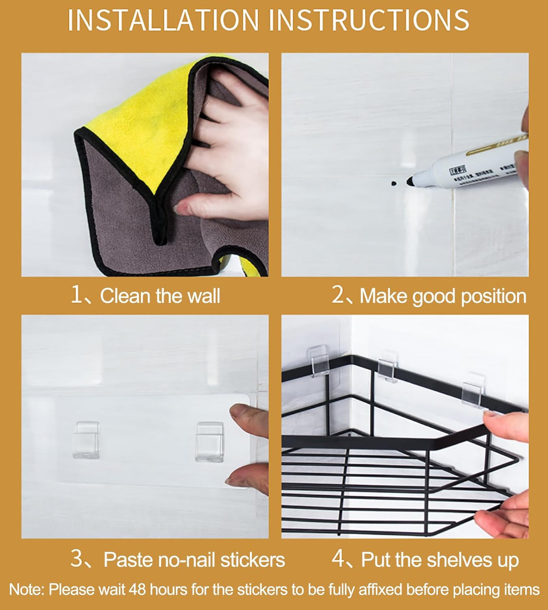 Duschablage Ohne Bohren, 5 Stück Badezimmer Organizer, Rostfreier Duschregal Ohne Bohren, Grosser Ka