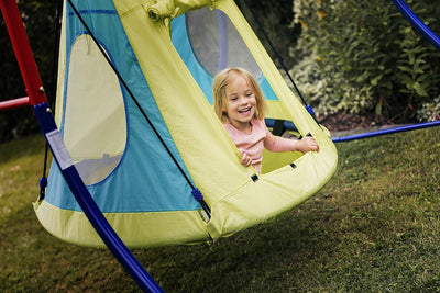 HUDORA Nestschaukel 110 - grün/orangefarbene Schaukel für bis zu 100kg - Hängeschaukel mit 110cm Dur